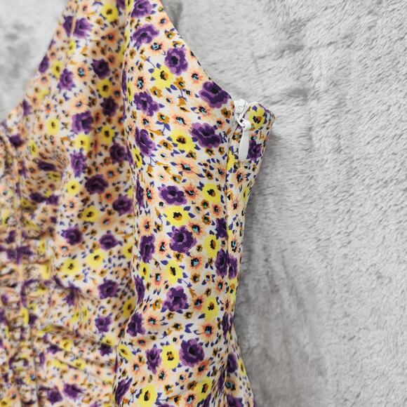 Zara Dress Womens L Multicolor Floral Satin Slip Ruched Tie Front Mini Party - Picture 3 of 11